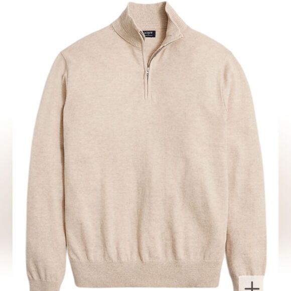 J. Crew Ragland 100% Cotton Oatmeal Quarter Zip Sweater M - Picture 2 of 6
